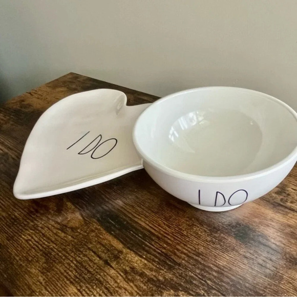 Rae Dunn| “I Do” Ceramic Heart Plate & Bowl Wedding Serving Set - Picture 5 of 5